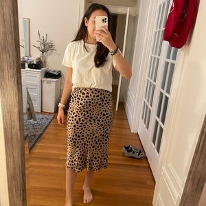 Cheetah / leopard print midi skirt, satin fabric